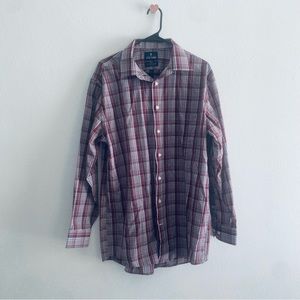 Stafford dark red plaid button down shirt